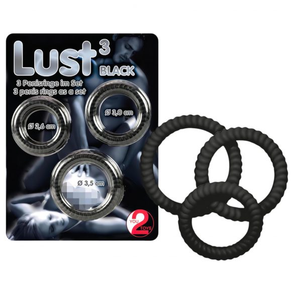 You2Toys - Lust Penisring-Trio aus robustem, flexiblem Silikon - Schwarz 