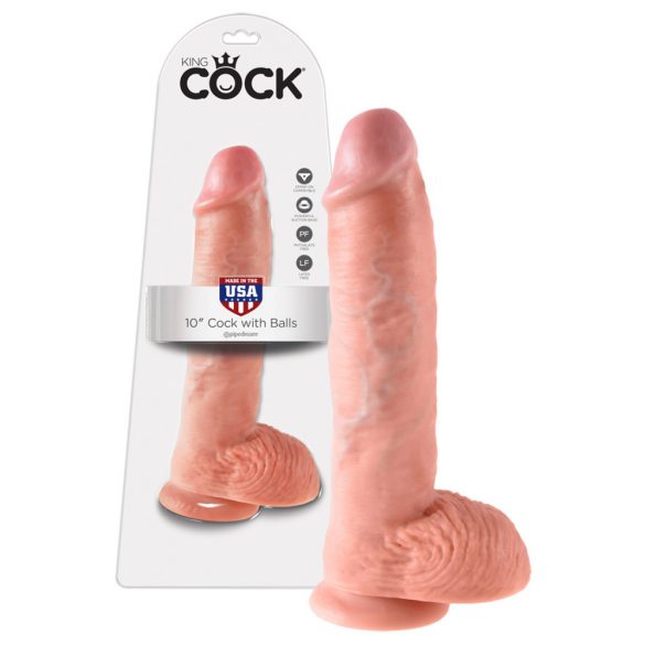 King Cock 10 Hoden großer Dildo (25 cm) - Naturfarbe 