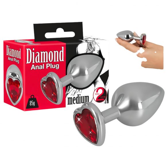 You2Toys - Diamond - 85g Aluminium Anal Plug (silber-rot)