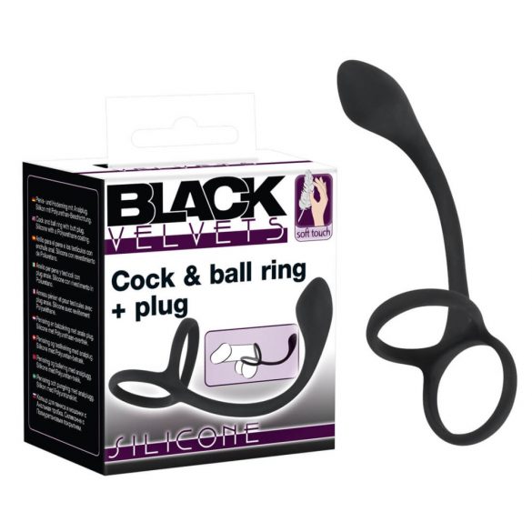 Black Velvet - dünner Anal-Dildo mit Penis- und Hodenring (schwarz) 