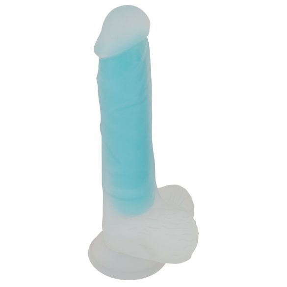 You2Toys Glow in the Dark - saugnapfbasierter, leuchtender Dildo mit Hoden (Blau) 