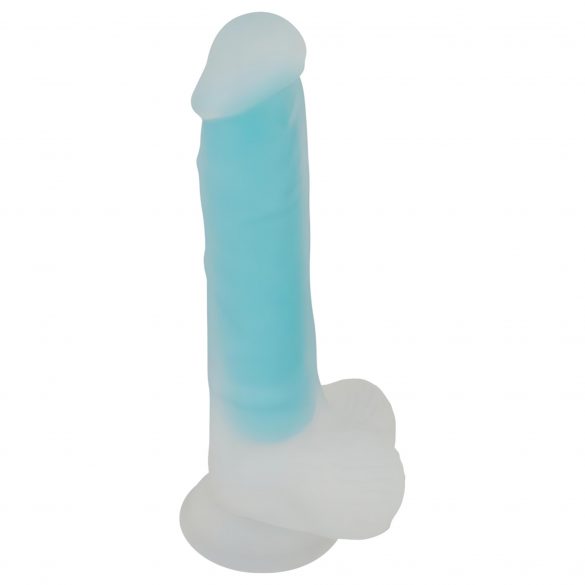 You2Toys Glow in the Dark - saugnapfbasierter, leuchtender Dildo mit Hoden (Blau) 