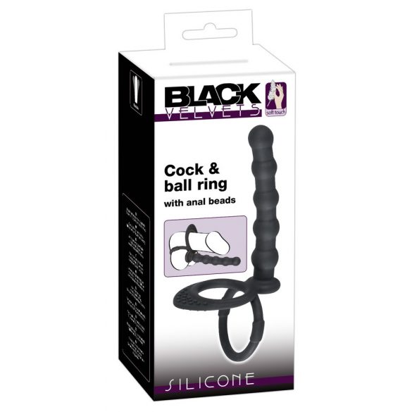 Black Velvet - Hoden- und Penisring mit Anal-Dildo (schwarz) 