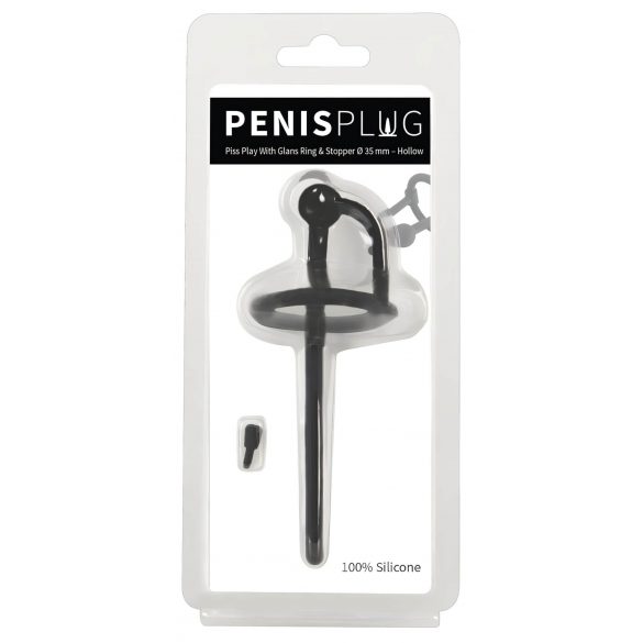 Penisplug - Silikon Harnröhrendilatator mit Eichelring (0,6mm) - Schwarz 