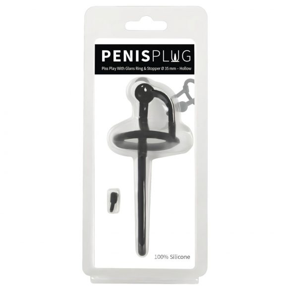 Penisplug - Silikon Harnröhrendilatator mit Eichelring (0,6mm) - Schwarz 