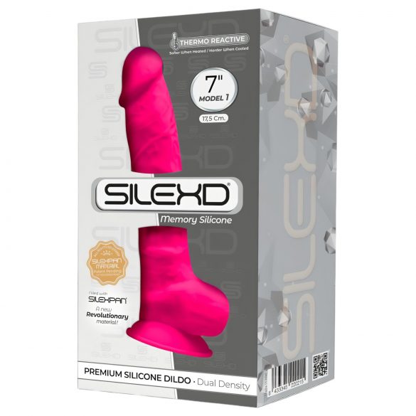 Silexd 7 - formbarer Saugnapf-Dildo mit Hoden - 17,5cm (Pink)