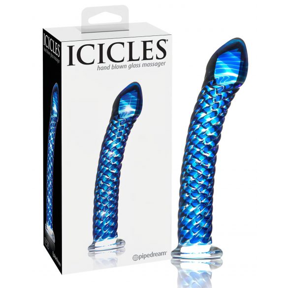 Icicles No. 29 - spiralförmiger Glasdildo mit Penisform (blau)