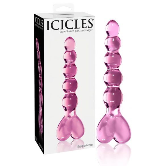 Icicles No. 43 - perlenbesetzter, herzförmiger Glasdildo (rosa)