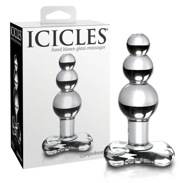 Icicles No. 47 - dreifach perlenbesetzter, gläserner Anal-Dildo (durchsichtig)