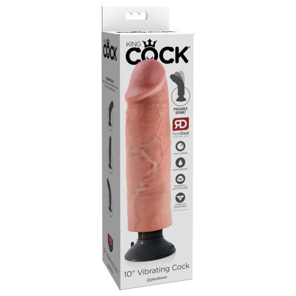 King Cock 10 - Biegsamer, Saugnapf Vibrator (25cm) - Naturfarben 