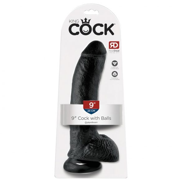 King Cock 9 - großer Dildo mit Saugnapf und Hoden (23 cm) - schwarz