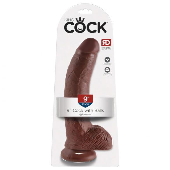 King Cock 9 - großer Saugnapf-Dildo mit Hoden (23 cm) - braun