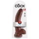 King Cock 9 - großer Klemmdildo, Hoden-Dildo (23cm) - braun 