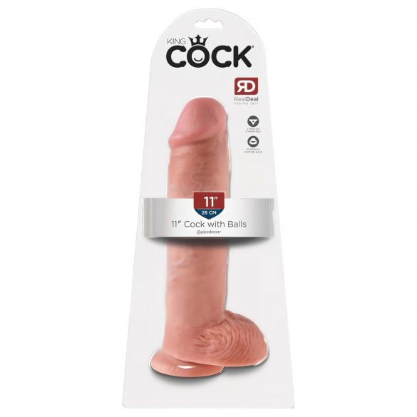 King Cock 11 - Saugfuß-Dildo mit Hoden (28 cm) - naturfarben