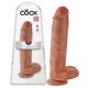 King Cock 11 - Großer Saugnapf, Hoden-Dildo (28cm) - Dunkel Natur 