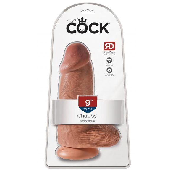 King Cock 9 Chubby - Saugnapf, Hoden Dildo (23cm) - Dunkles Natur 