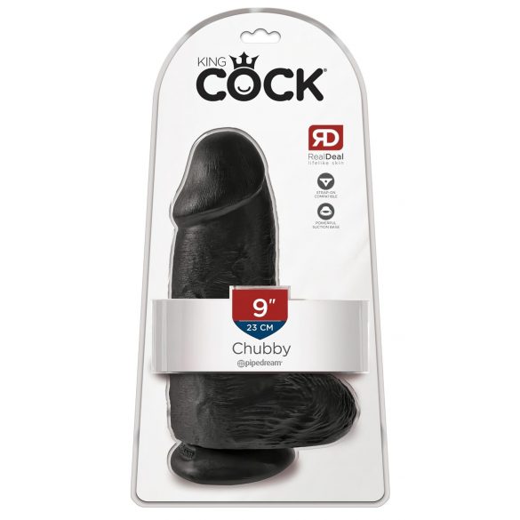 King Cock 9 Chubby - mit Saugnapf, mit Hoden Dildo (23 cm) - schwarz