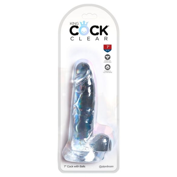 King Cock Clear 7 - Saugnapf, Hoden Dildo (18cm) 