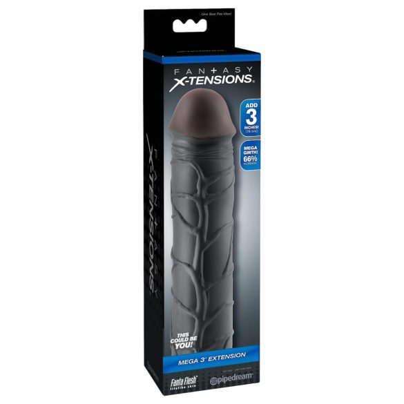 X-TENSION Mega 3 - realistischer Penisüberzug (22,8cm) - Schwarz 