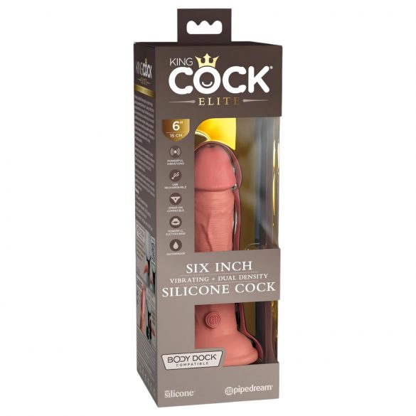 King Cock Elite 6 – realistisch wirkender Vibrator mit Saugbasis 15 cm (dunkel natur)