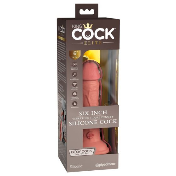 King Cock Elite 6 - Saugnapf, realistischer Vibrator 15cm (dunkle Natur)