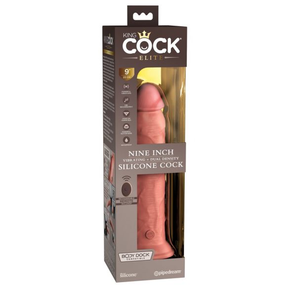 King Cock Elite 9 - Saugnapfbasis, radio kontrollierte realistische Vibrator 23cm - Natur 