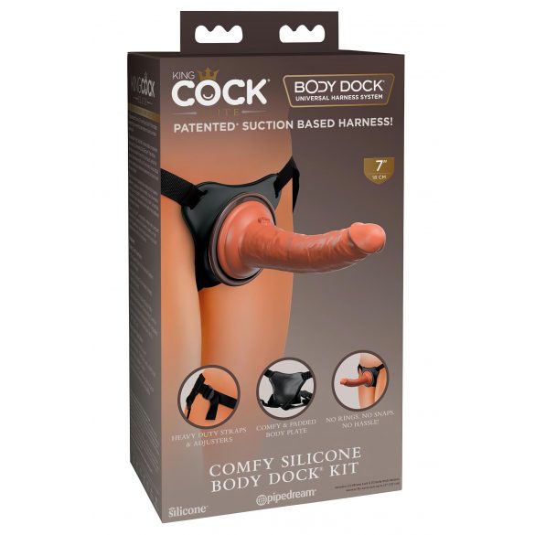 King Cock Elite Comfy - anbringbarer Dildo mit Gurt (dunkles Natur) 