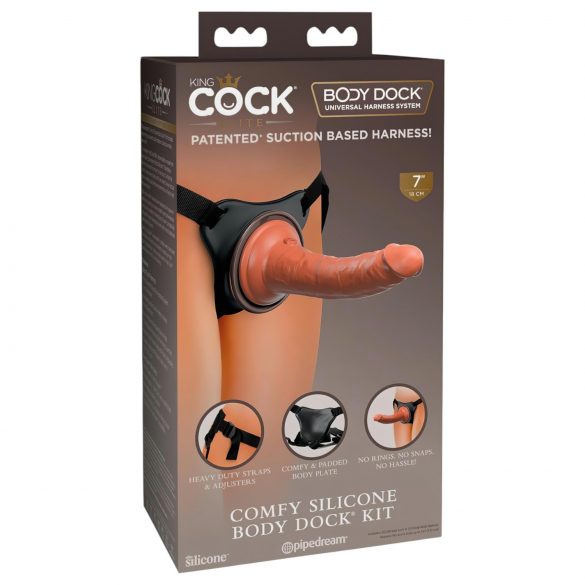 King Cock Elite Comfy - Dunkles, luxuriöses Dildo mit Harness