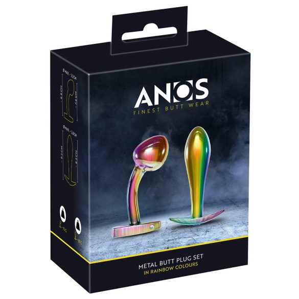 ANOS Metall Rainbow - metallischer Anal-Dildo-Set (2-teilig) 