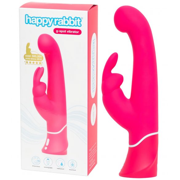 Happyrabbit G-Punkt - wasserdichter, akkubetriebener Vibrator mit Klitorisschiene (pink) 