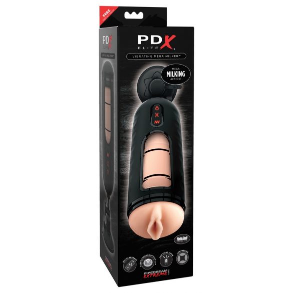 PDX Elite Mega Milker - vibrierender, penismelkender Masturbator (schwarz) 