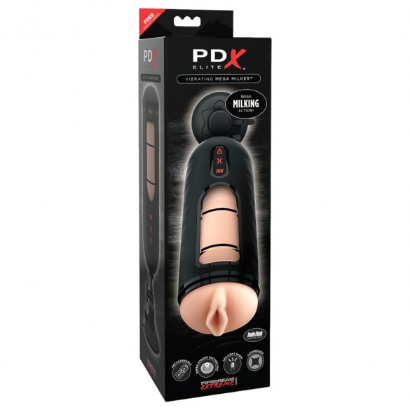 PDX Elite Mega Milker - vibrierender, penismelkender Masturbator (schwarz) 