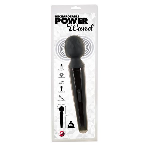 You2Toys Power Zauberstab - wiederaufladbarer, massierender Vibrator (schwarz) 