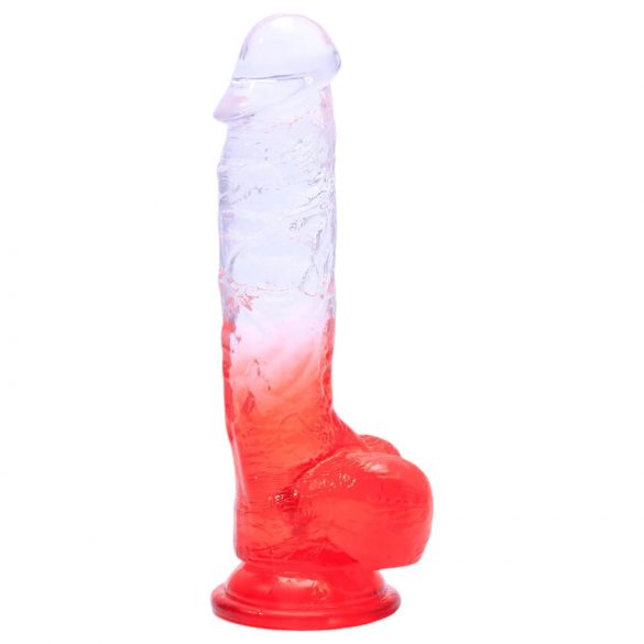 Sunfo - Saugnapf, realistischer Dildo mit Hoden - 21cm (transparent-rot) 