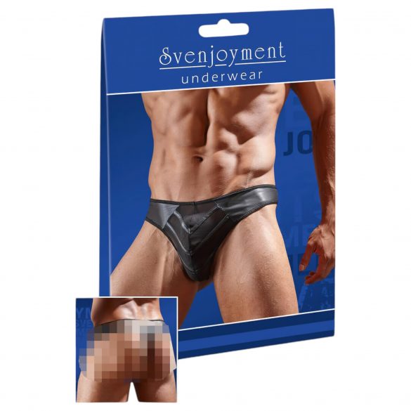 Glänzender Herren-Tanga mit transparentem Einsatz (Schwarz)  - XL