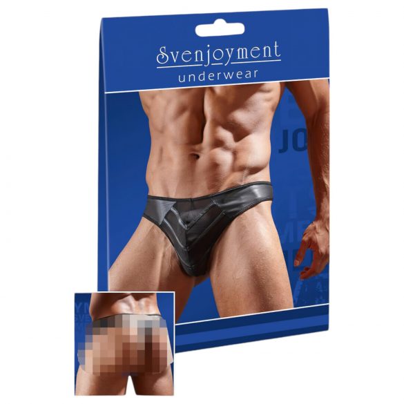 Glänzender Herren-Tanga mit transparentem Einsatz (schwarz) - XL