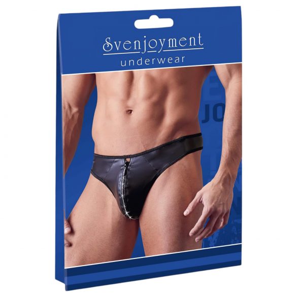 Svenjoyment - Glänzender Herren-String mit Strasszipper (Schwarz)