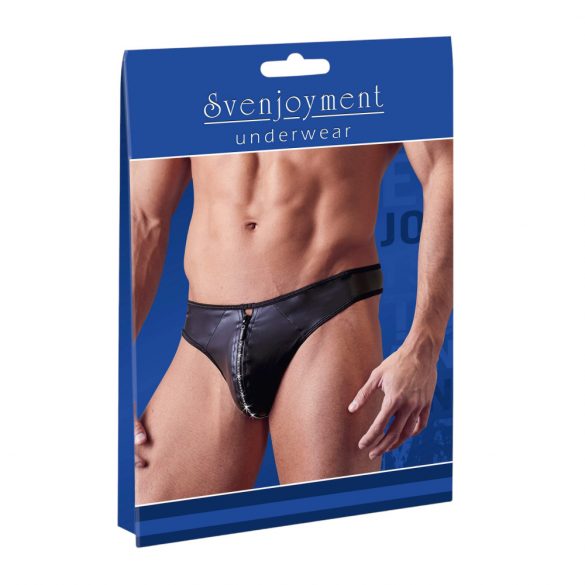 Svenjoyment - Glänzender Herren-Tanga mit Strass-Reißverschluss (Schwarz)  - L