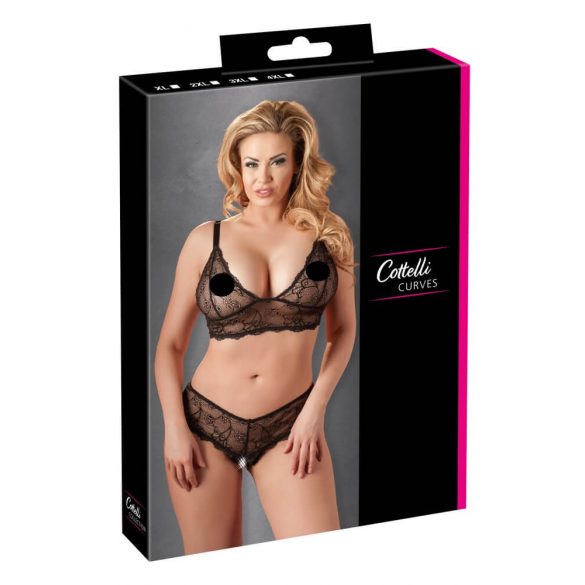 Cottelli Plus Size - Feines Spitzen-BH-Set (Schwarz)  - XXXXL