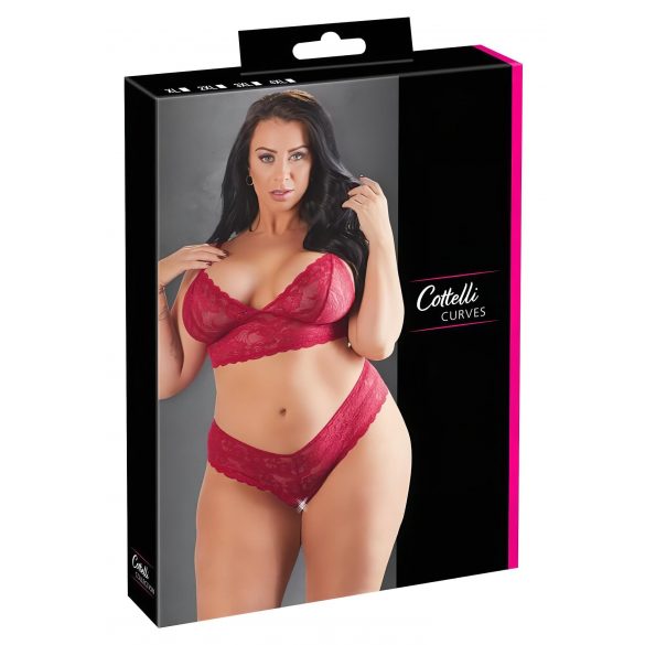 Cottelli Plus Size - weicher Spitzen-BH-Set (rot) 