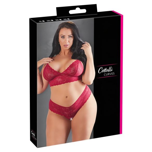 Cottelli Plus Size - Weiches Spitzen-BH-Set (Rot) - 3XL