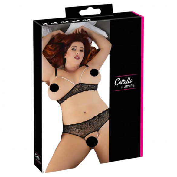 Cottelli Plus Size - Spitzen-BH-Set mit Perlen (schwarz)  - XL