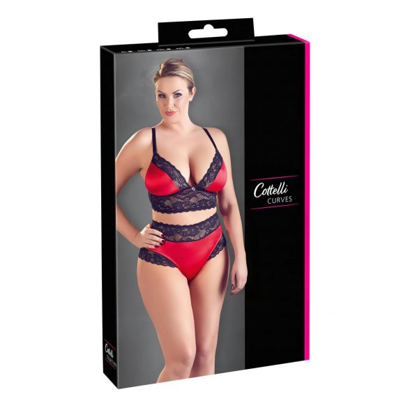 Cottelli Plus Size - Spitzen-Satin-BH-Set (schwarz-rot)