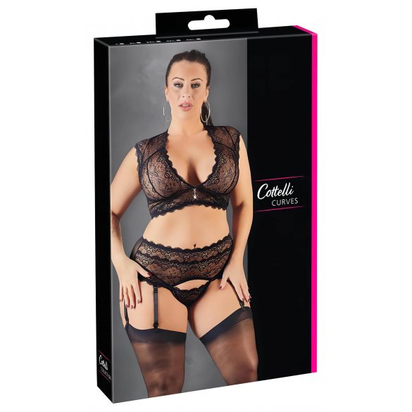 Cottelli Plus Size - Strass und Spitze Unterwäsche-Set (schwarz) 