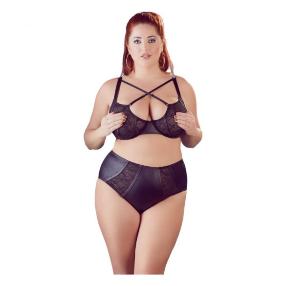 Cottelli Plus Size - Cross-Strap BH und Unterhose (schwarz)