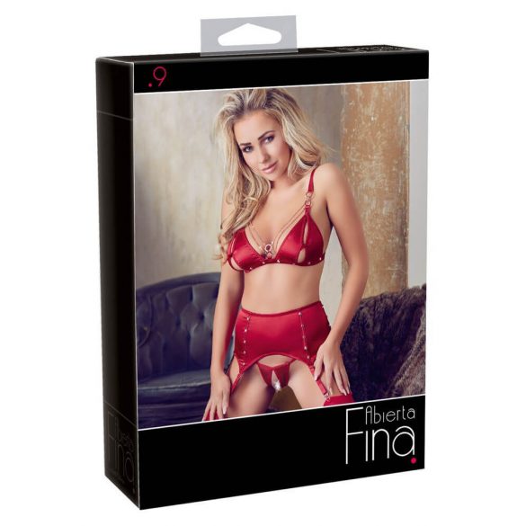 Abierta Fina - funkelnede Ketten-Dessous-Set (rot)  - M