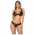 Obsessive Luvae - Blumenverzierte, Strass-BH-Set (Schwarz)  - L/XL