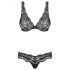 Obsessive Luvae - Blumenverzierte, Strass-BH-Set (Schwarz)  - L/XL