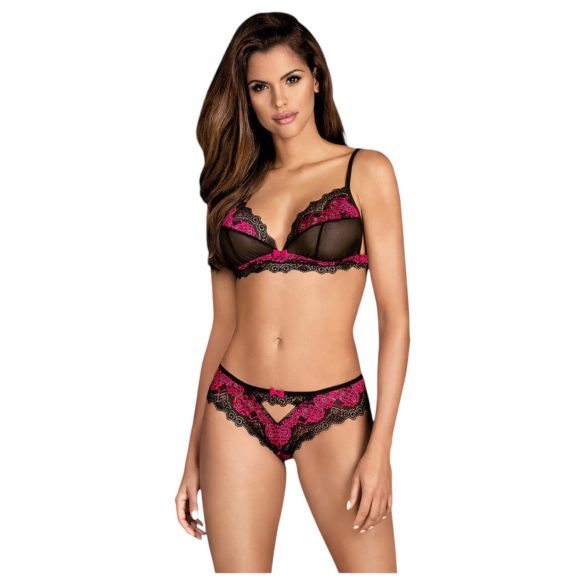 Obsessive Tulia - Verführerisches Dessous-Set (Schwarz-Pink)