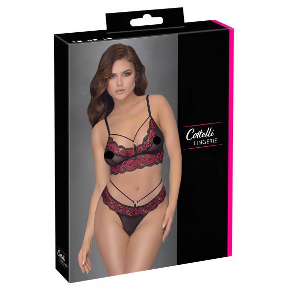 Cottelli - rotes Rosen-BH-Set (schwarz) 